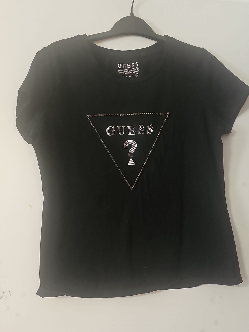 GUESS Black Rhinestone Triangle Logo Tee - Picture 1 of 4